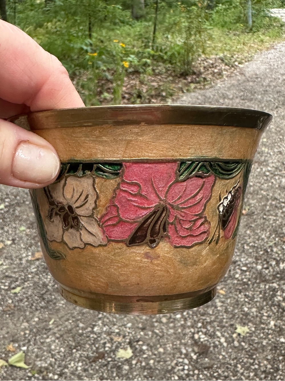 Small Vintage Floral Brass Planter